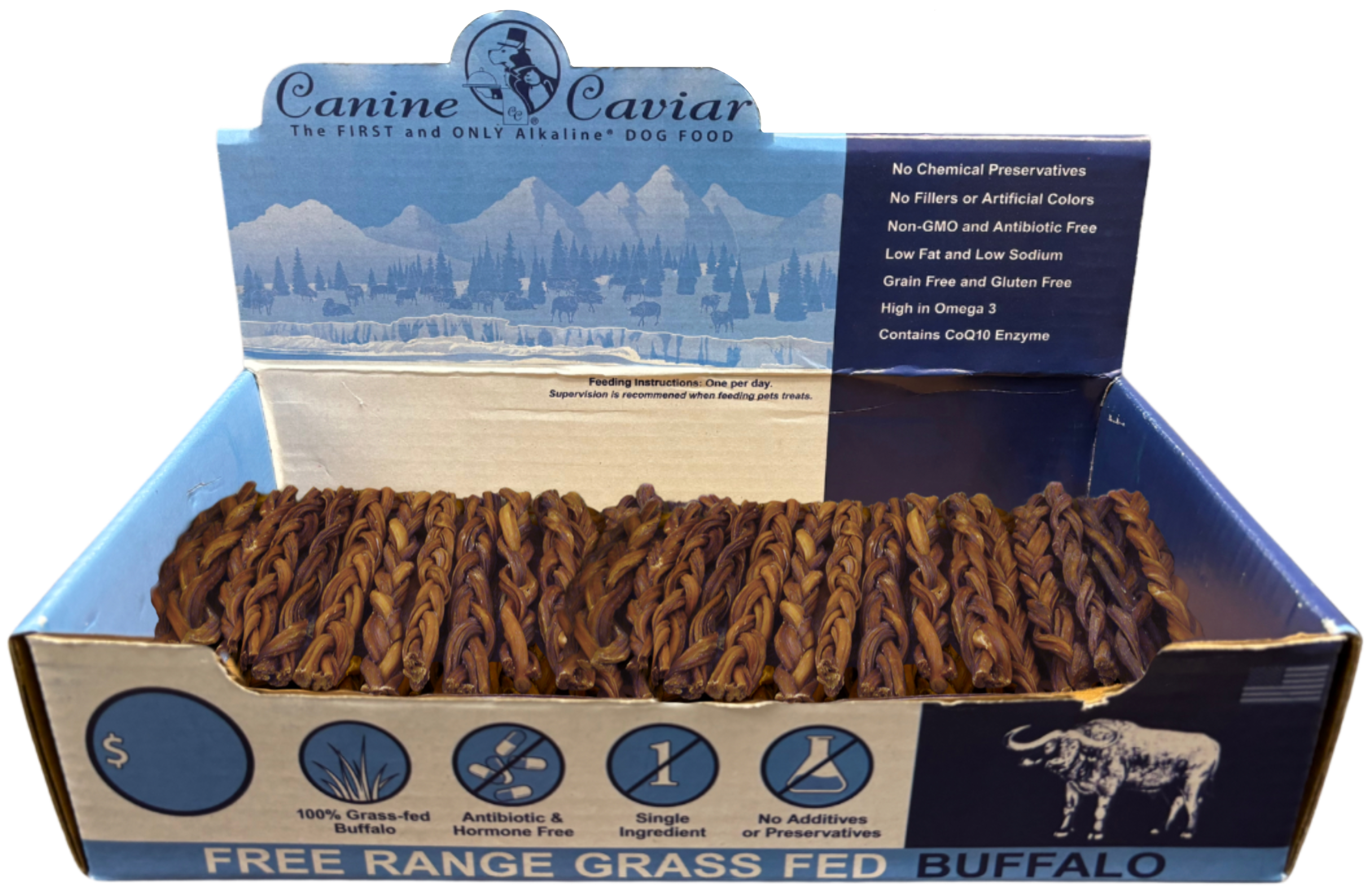 Water Buffalo Bully Sticks – Braided Box (PDQ)