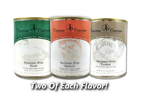 Two of each flavor, synthetic free duck, synthetic free salmon and synthetic free turkey.